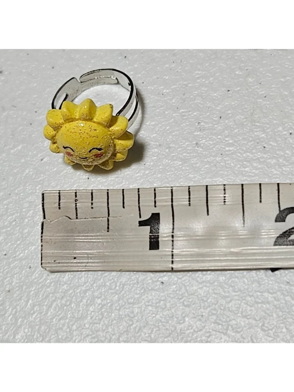 Retro Sunshine Sunburst Ring Yellow Smiley Face 70s Fashion Jewelry Adjustable